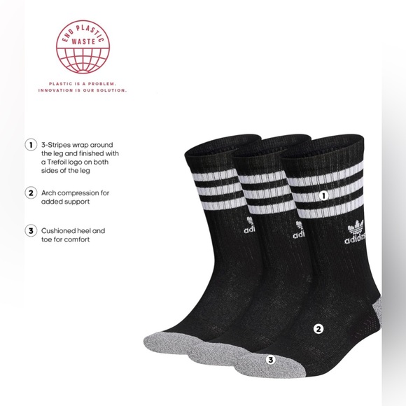 NWT!!  adidas Roller Men’s Crew Socks 3 Pair- Sz L - Picture 1 of 10